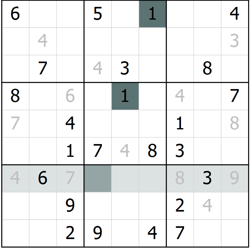 Position des candidats pour la solution de la Gr 2 page 4 du magazine de sudoku SUDOKU SUCCESS n° 022