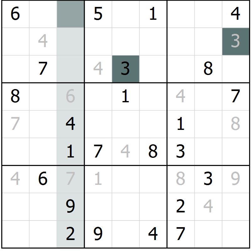 Position des candidats pour la solution de la Gr 2 page 4 du magazine de sudoku SUDOKU SUCCESS n° 022
