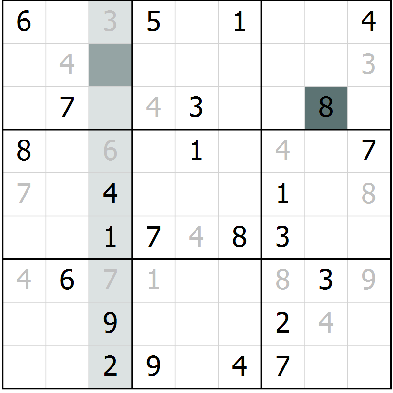 Position des candidats pour la solution de la Gr 2 page 4 du magazine de sudoku SUDOKU SUCCESS n° 022