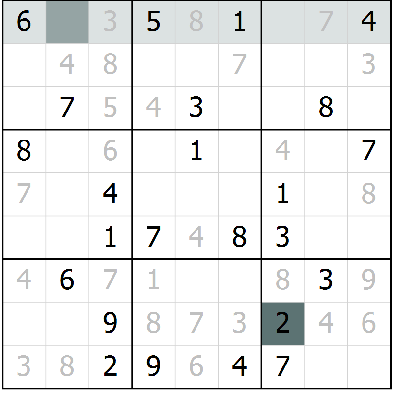 Position des candidats pour la solution de la Gr 2 page 4 du magazine de sudoku SUDOKU SUCCESS n° 022