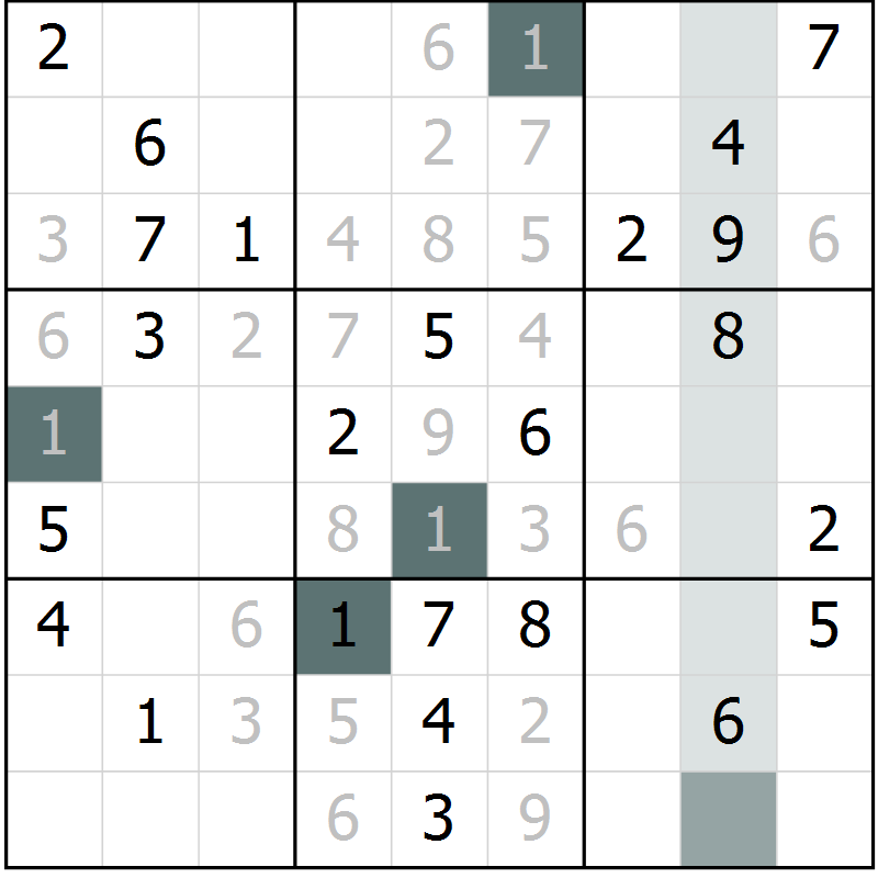 Position des candidats pour la solution de la Gr 20 page 22 du magazine de sudoku SUDOKU SUCCESS n° 022
