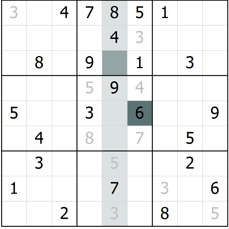 Position des candidats pour la solution de la Gr 21 page 23 du magazine de sudoku SUDOKU SUCCESS n° 022