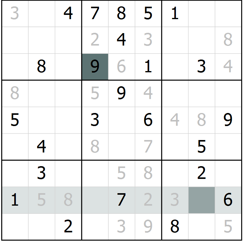 Position des candidats pour la solution de la Gr 21 page 23 du magazine de sudoku SUDOKU SUCCESS n° 022