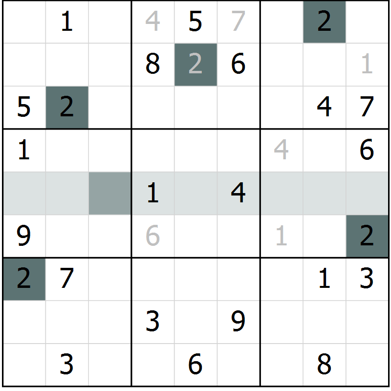 Position des candidats pour la solution de la Gr 22 page 24 du magazine de sudoku SUDOKU SUCCESS n° 022