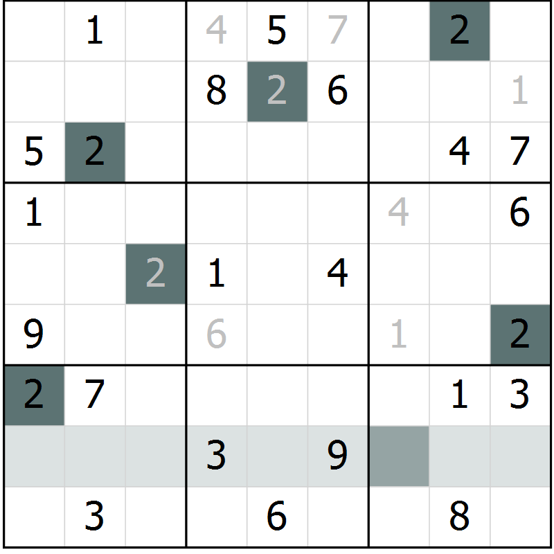 Position des candidats pour la solution de la Gr 22 page 24 du magazine de sudoku SUDOKU SUCCESS n° 022