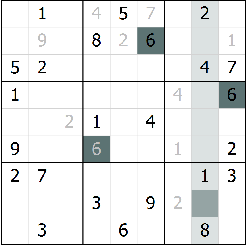 Position des candidats pour la solution de la Gr 22 page 24 du magazine de sudoku SUDOKU SUCCESS n° 022