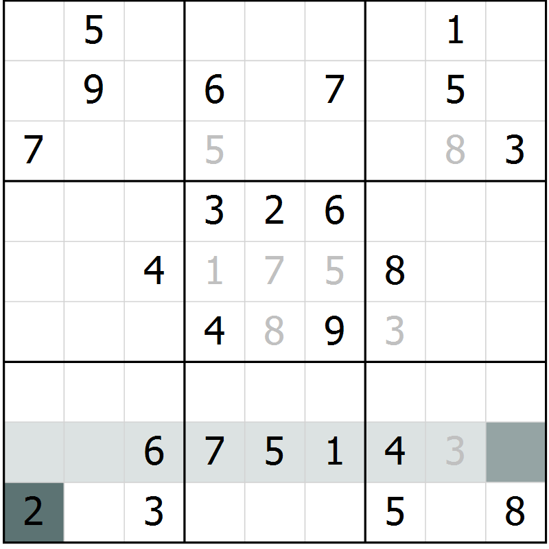 Position des candidats pour la solution de la Gr 23 page 25 du magazine de sudoku SUDOKU SUCCESS n° 022
