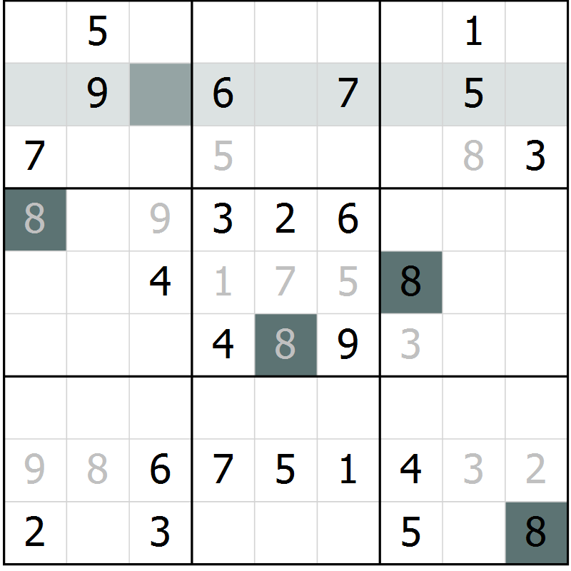 Position des candidats pour la solution de la Gr 23 page 25 du magazine de sudoku SUDOKU SUCCESS n° 022