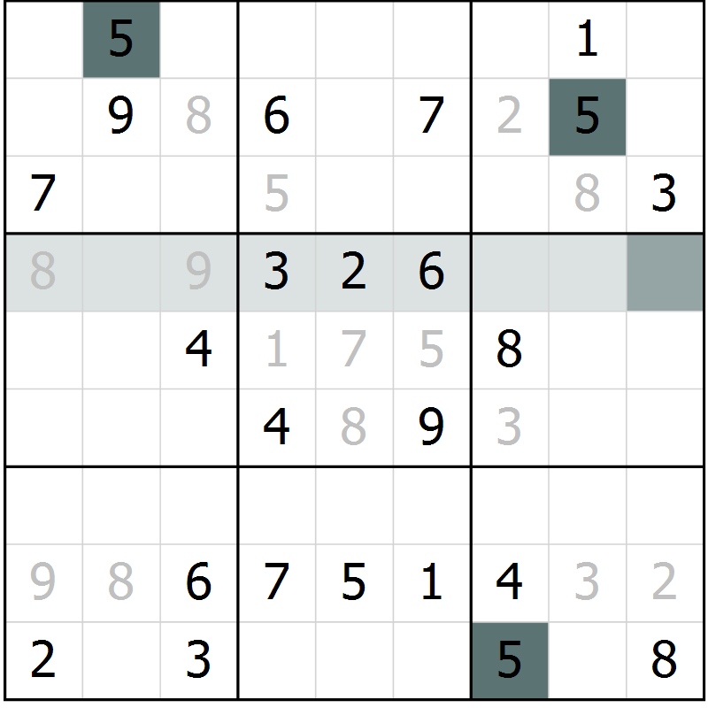 Position des candidats pour la solution de la Gr 23 page 25 du magazine de sudoku SUDOKU SUCCESS n° 022