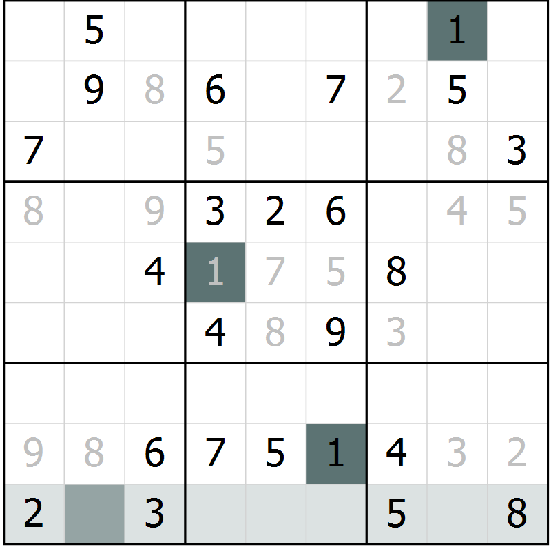 Position des candidats pour la solution de la Gr 23 page 25 du magazine de sudoku SUDOKU SUCCESS n° 022