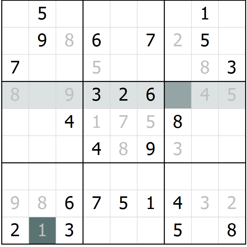 Position des candidats pour la solution de la Gr 23 page 25 du magazine de sudoku SUDOKU SUCCESS n° 022