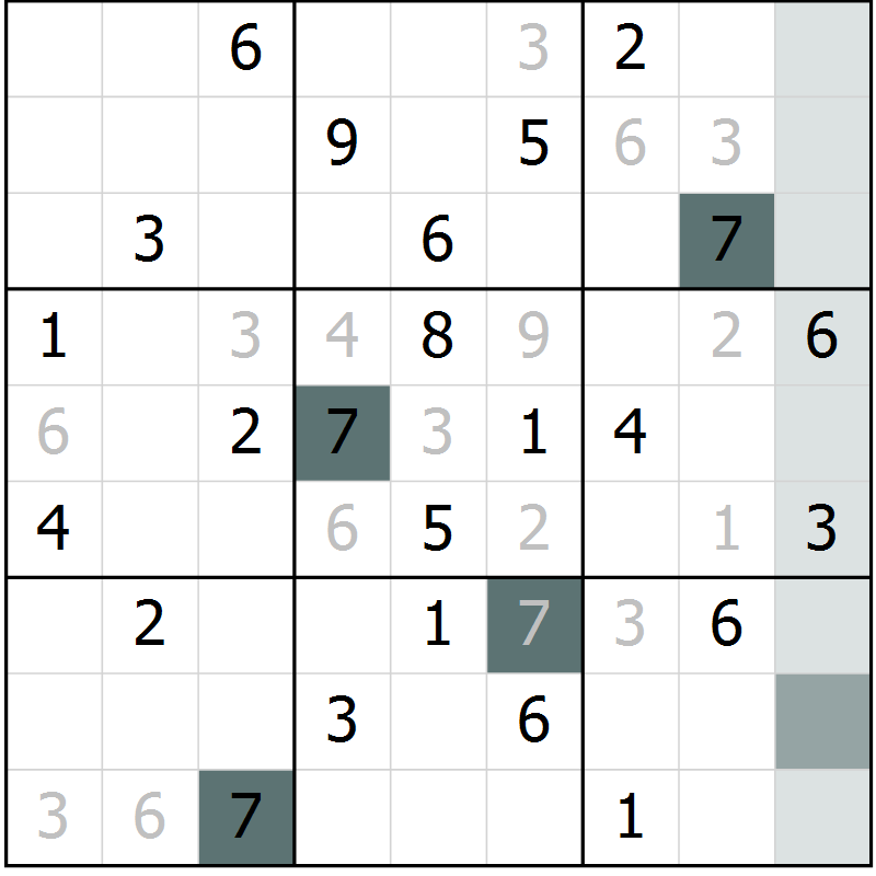 Position des candidats pour la solution de la Gr 24 page 26 du magazine de sudoku SUDOKU SUCCESS n° 022