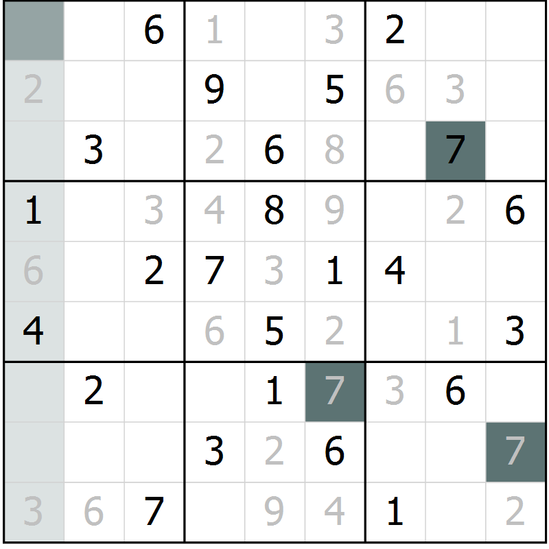 Position des candidats pour la solution de la Gr 24 page 26 du magazine de sudoku SUDOKU SUCCESS n° 022