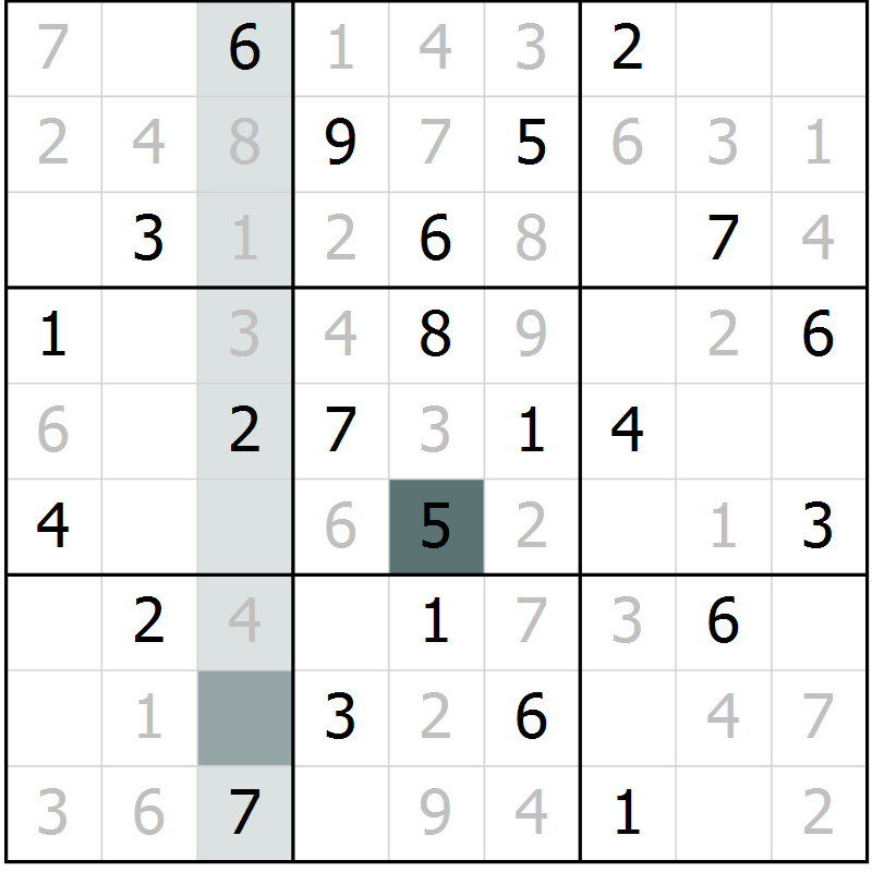 Position des candidats pour la solution de la Gr 24 page 26 du magazine de sudoku SUDOKU SUCCESS n° 022