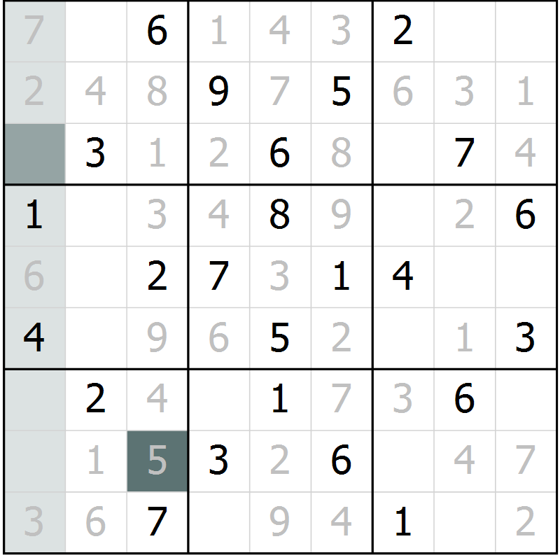 Position des candidats pour la solution de la Gr 24 page 26 du magazine de sudoku SUDOKU SUCCESS n° 022