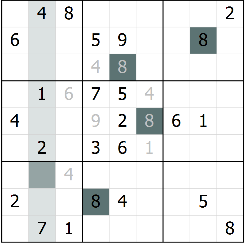 Position des candidats pour la solution de la Gr 26 page 28 du magazine de sudoku SUDOKU SUCCESS n° 022