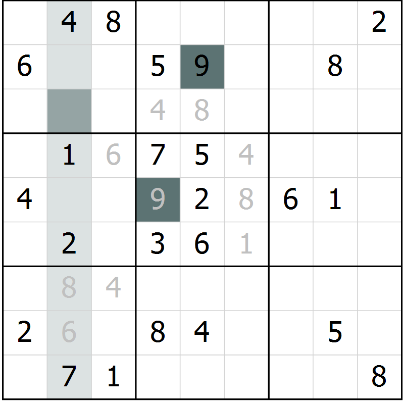 Position des candidats pour la solution de la Gr 26 page 28 du magazine de sudoku SUDOKU SUCCESS n° 022