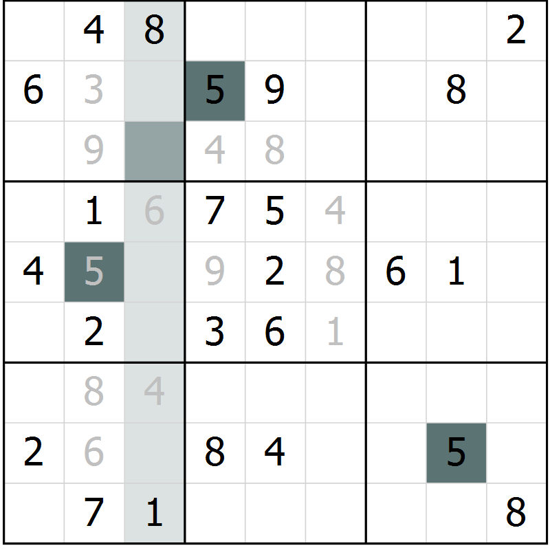 Position des candidats pour la solution de la Gr 26 page 28 du magazine de sudoku SUDOKU SUCCESS n° 022