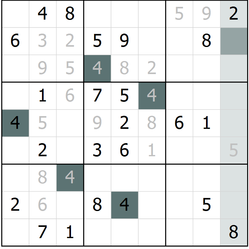 Position des candidats pour la solution de la Gr 26 page 28 du magazine de sudoku SUDOKU SUCCESS n° 022