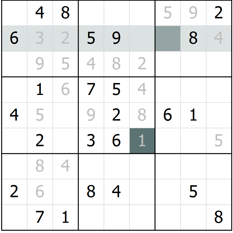 Position des candidats pour la solution de la Gr 26 page 28 du magazine de sudoku SUDOKU SUCCESS n° 022
