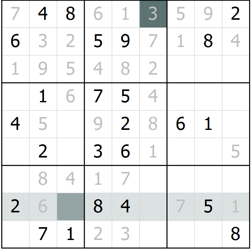 Position des candidats pour la solution de la Gr 26 page 28 du magazine de sudoku SUDOKU SUCCESS n° 022