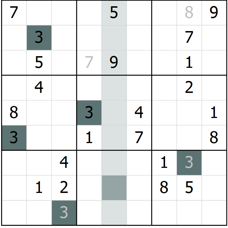 Position des candidats pour la solution de la Gr 27 page 29 du magazine de sudoku SUDOKU SUCCESS n° 022