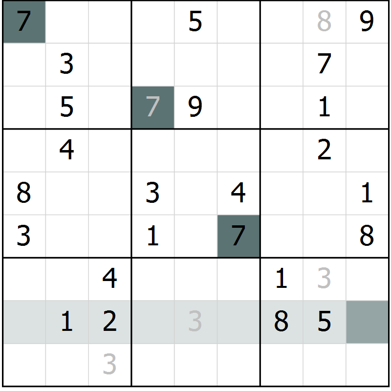Position des candidats pour la solution de la Gr 27 page 29 du magazine de sudoku SUDOKU SUCCESS n° 022