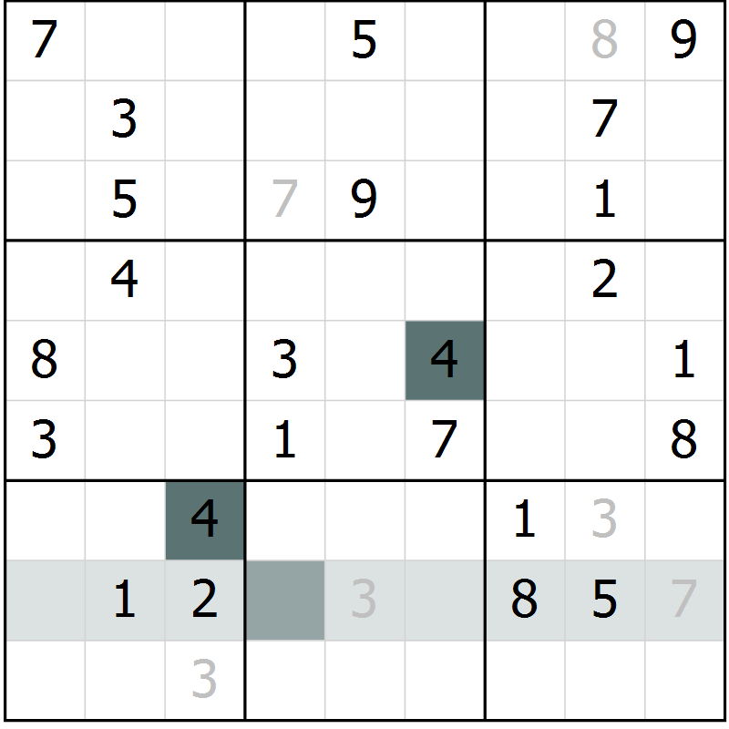 Position des candidats pour la solution de la Gr 27 page 29 du magazine de sudoku SUDOKU SUCCESS n° 022