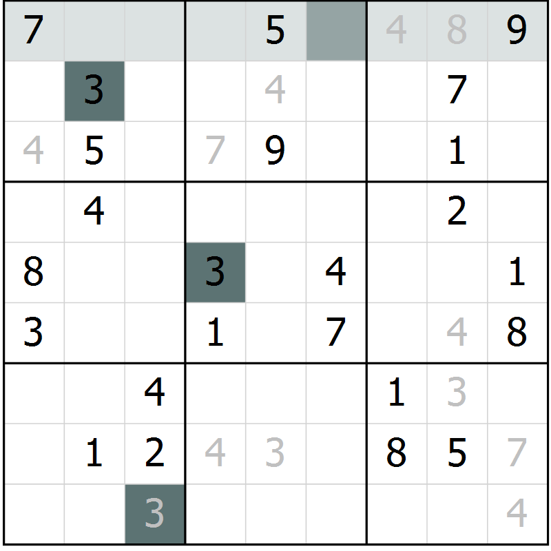 Position des candidats pour la solution de la Gr 27 page 29 du magazine de sudoku SUDOKU SUCCESS n° 022