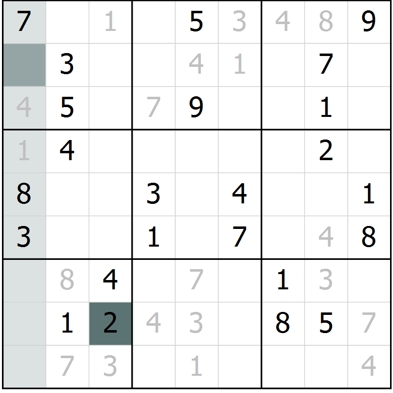 Position des candidats pour la solution de la Gr 27 page 29 du magazine de sudoku SUDOKU SUCCESS n° 022