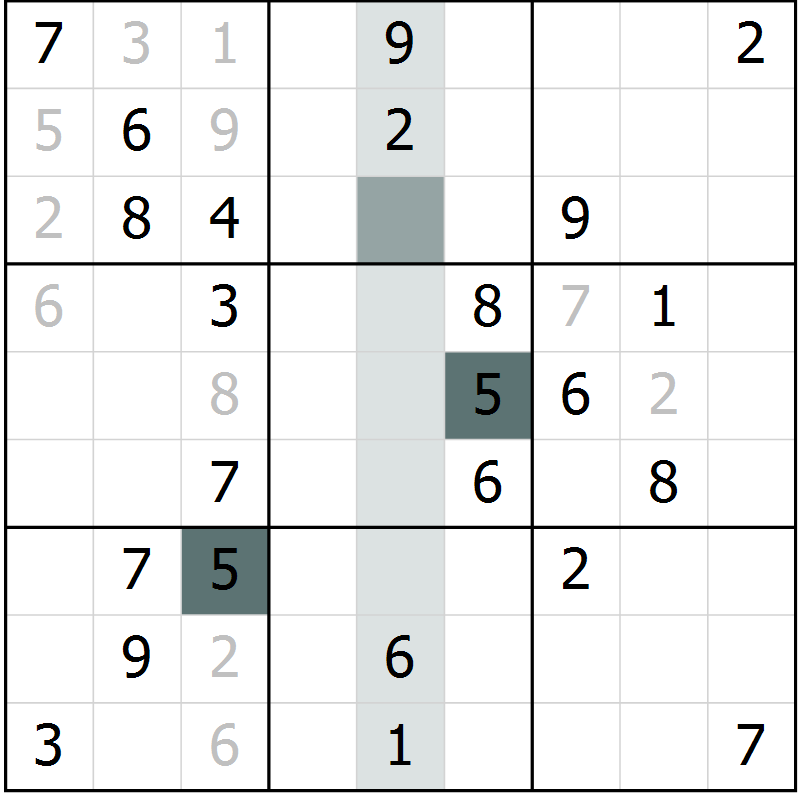 Position des candidats pour la solution de la Gr 28 page 30 du magazine de sudoku SUDOKU SUCCESS n° 022