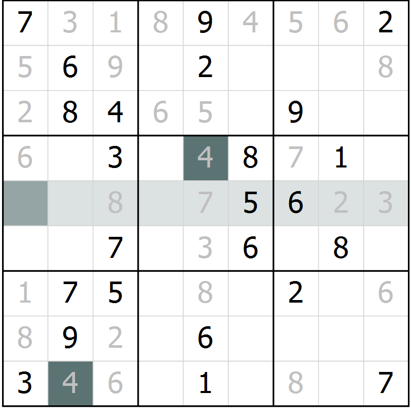 Position des candidats pour la solution de la Gr 28 page 30 du magazine de sudoku SUDOKU SUCCESS n° 022