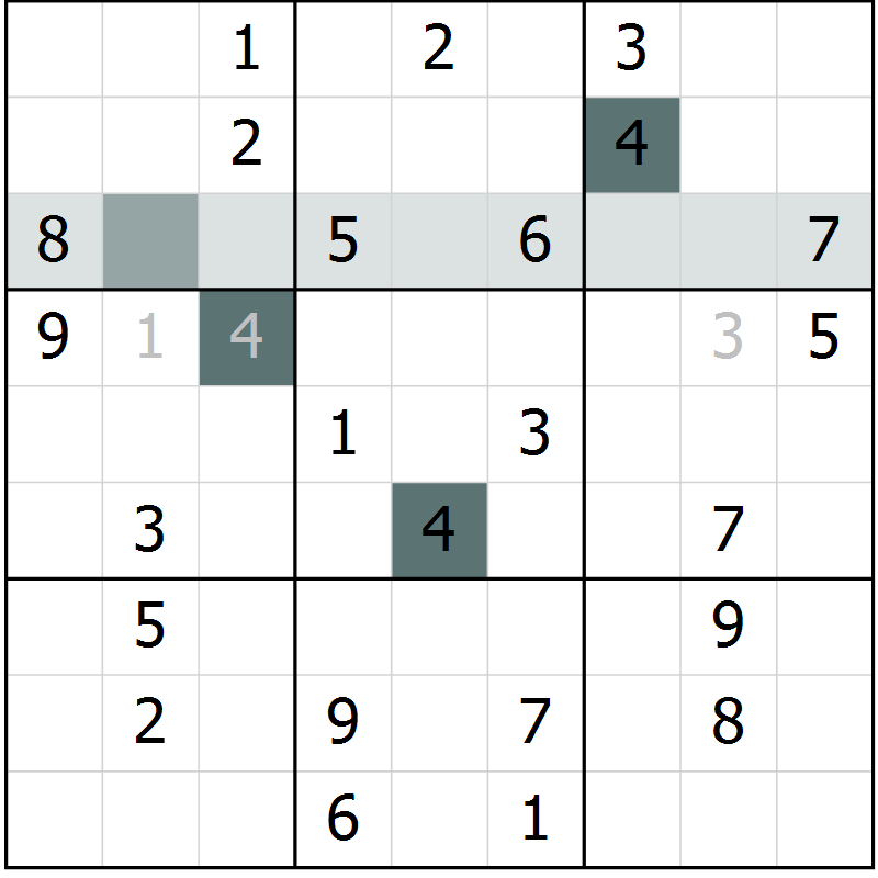 Position des candidats pour la solution de la Gr 3 page 5 du magazine de sudoku SUDOKU SUCCESS n° 022