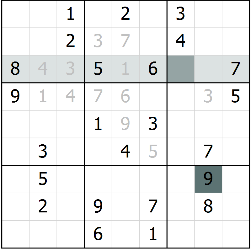 Position des candidats pour la solution de la Gr 3 page 5 du magazine de sudoku SUDOKU SUCCESS n° 022