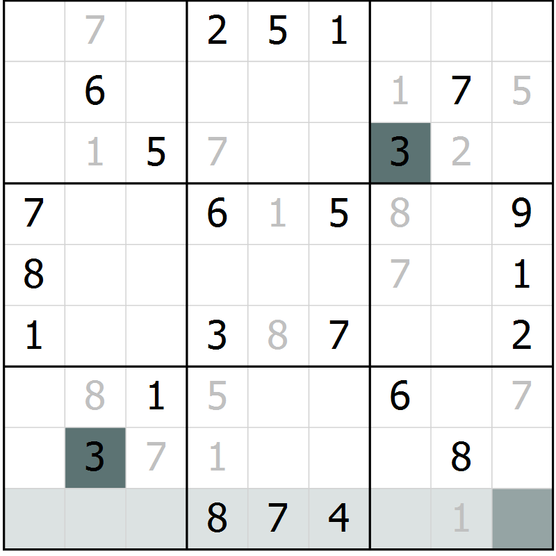 Position des candidats pour la solution de la Gr 31 page 33 du magazine de sudoku SUDOKU SUCCESS n° 022