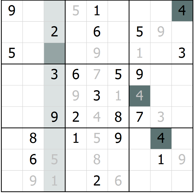 Position des candidats pour la solution de la Gr 32 page 34 du magazine de sudoku SUDOKU SUCCESS n° 022
