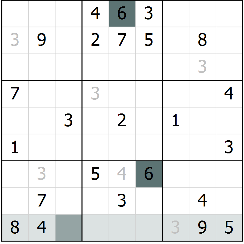 Position des candidats pour la solution de la Gr 33 page 35 du magazine de sudoku SUDOKU SUCCESS n° 022