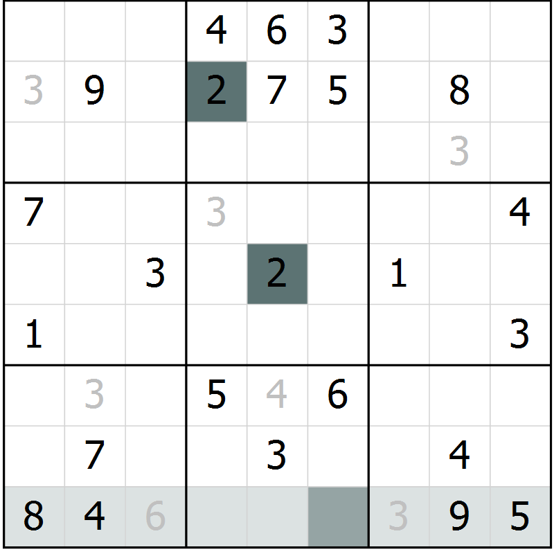 Position des candidats pour la solution de la Gr 33 page 35 du magazine de sudoku SUDOKU SUCCESS n° 022