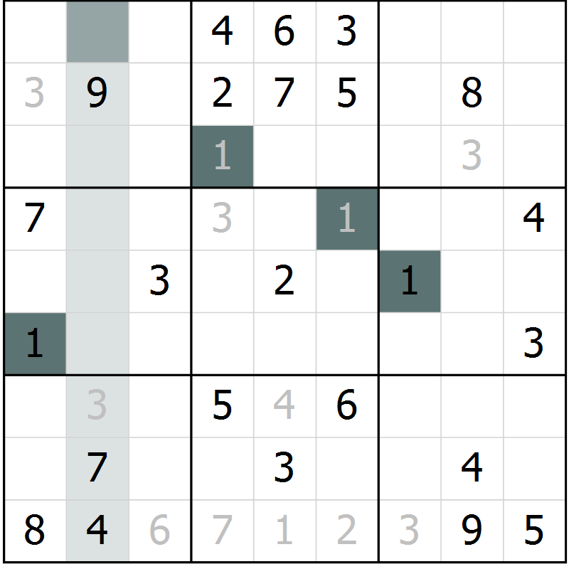 Position des candidats pour la solution de la Gr 33 page 35 du magazine de sudoku SUDOKU SUCCESS n° 022