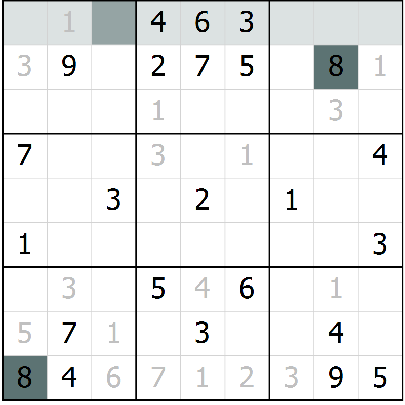 Position des candidats pour la solution de la Gr 33 page 35 du magazine de sudoku SUDOKU SUCCESS n° 022