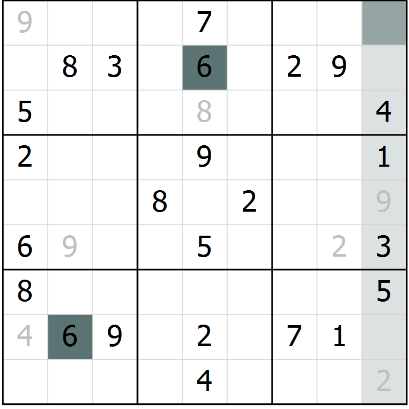 Position des candidats pour la solution de la Gr 34 page 36 du magazine de sudoku SUDOKU SUCCESS n° 022