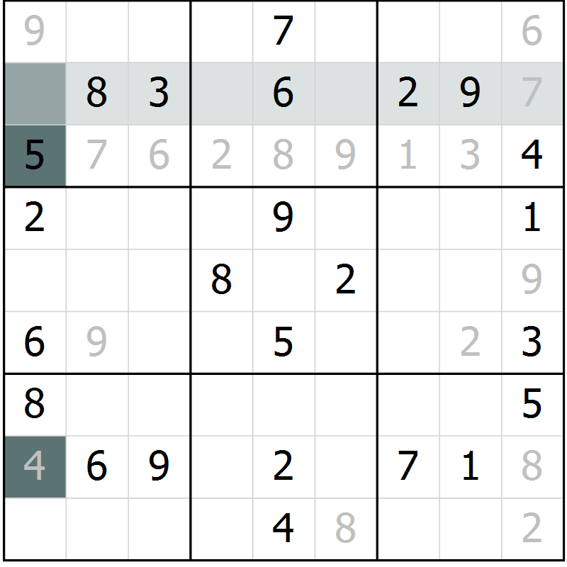Position des candidats pour la solution de la Gr 34 page 36 du magazine de sudoku SUDOKU SUCCESS n° 022