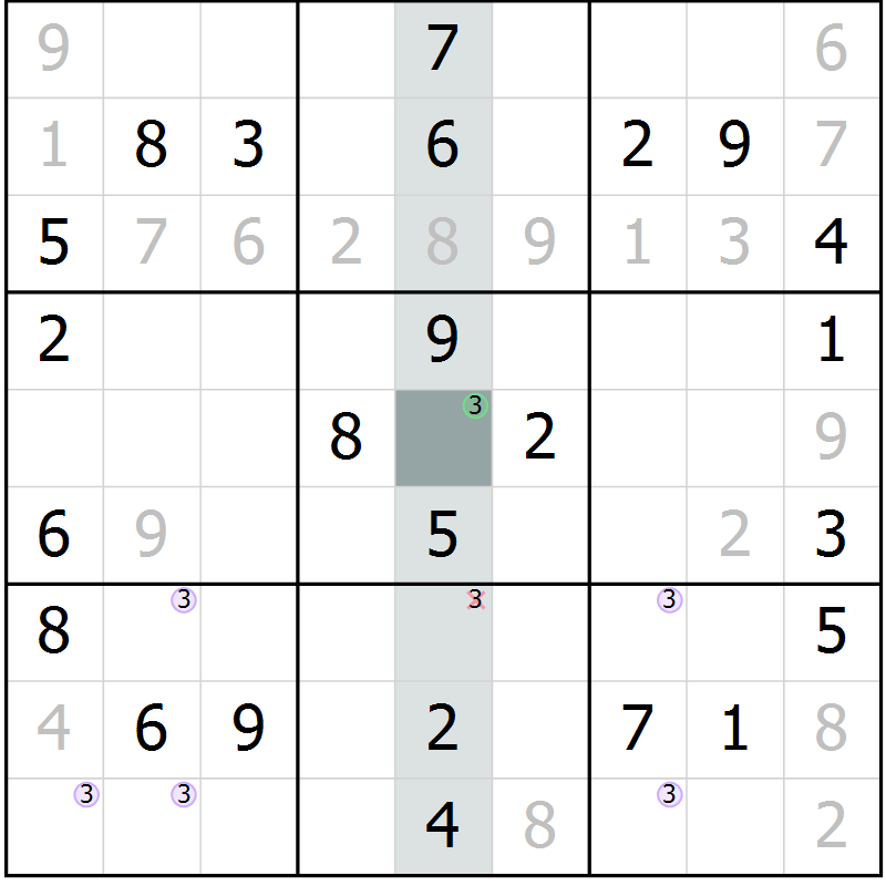 Position des candidats pour la solution de la Gr 34 page 36 du magazine de sudoku SUDOKU SUCCESS n° 022