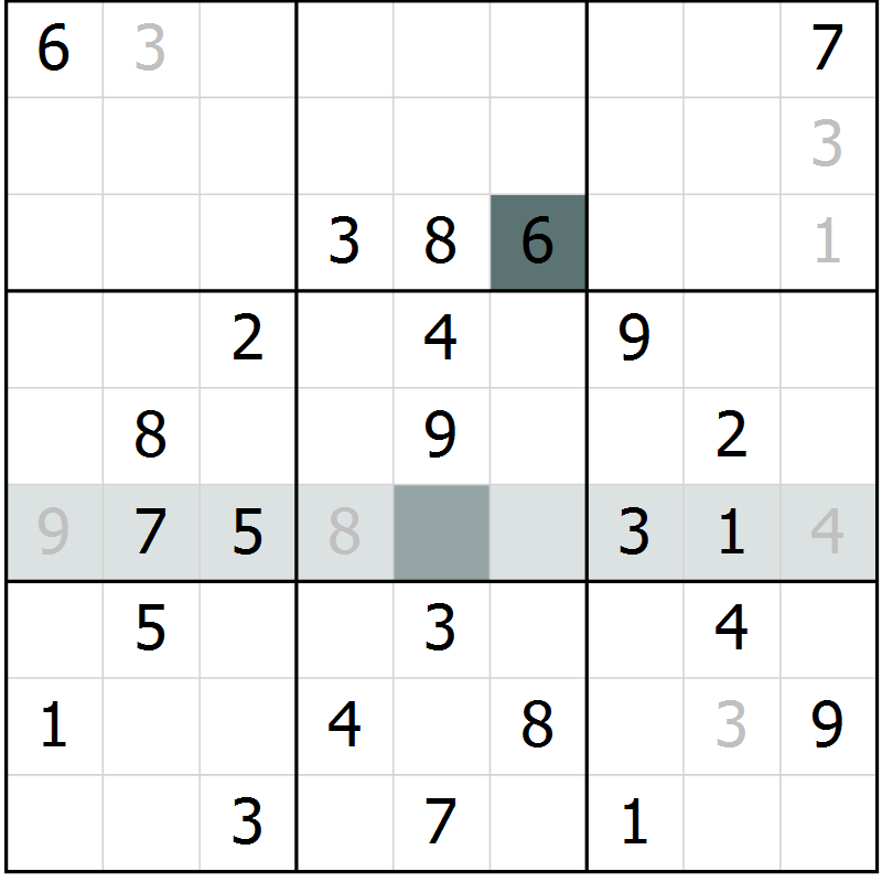 Position des candidats pour la solution de la Gr 36 page 38 du magazine de sudoku SUDOKU SUCCESS n° 022