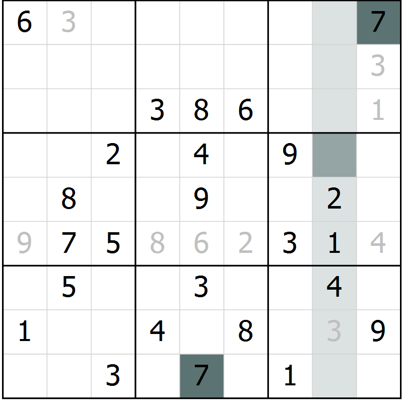 Position des candidats pour la solution de la Gr 36 page 38 du magazine de sudoku SUDOKU SUCCESS n° 022