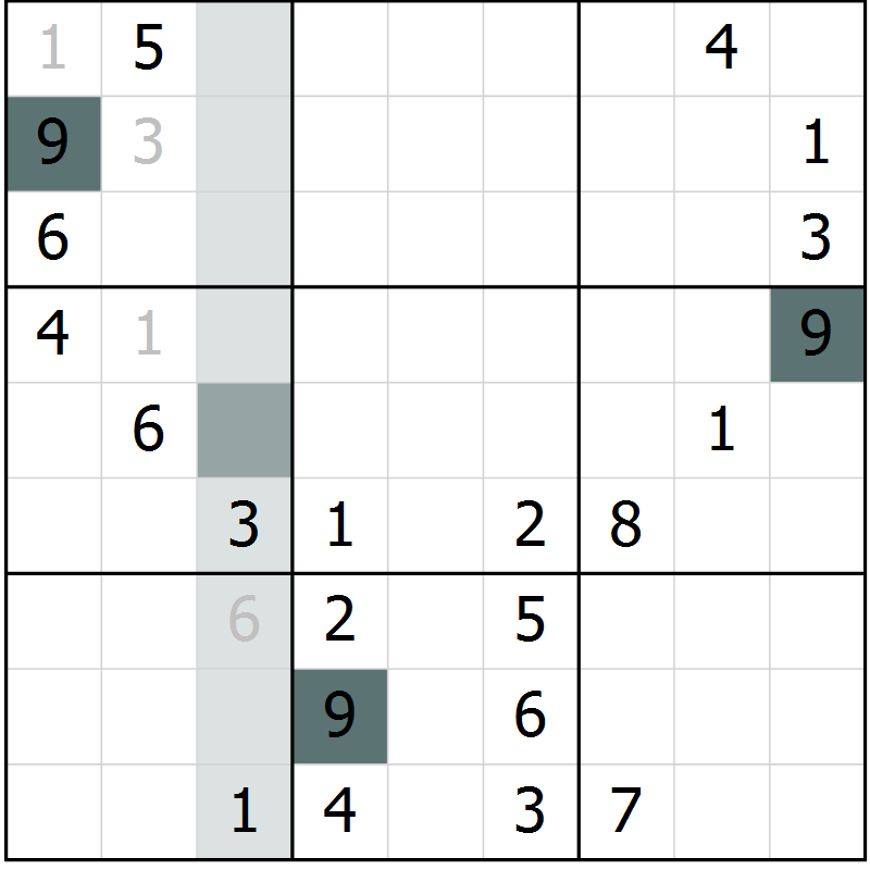 Position des candidats pour la solution de la Gr 38 page 40 du magazine de sudoku SUDOKU SUCCESS n° 022