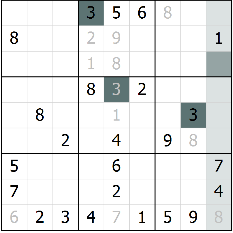 Position des candidats pour la solution de la Gr 4 page 6 du magazine de sudoku SUDOKU SUCCESS n° 022