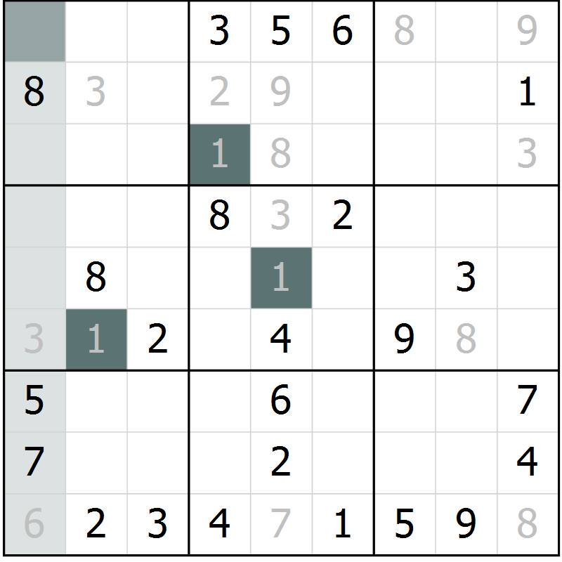 Position des candidats pour la solution de la Gr 4 page 6 du magazine de sudoku SUDOKU SUCCESS n° 022