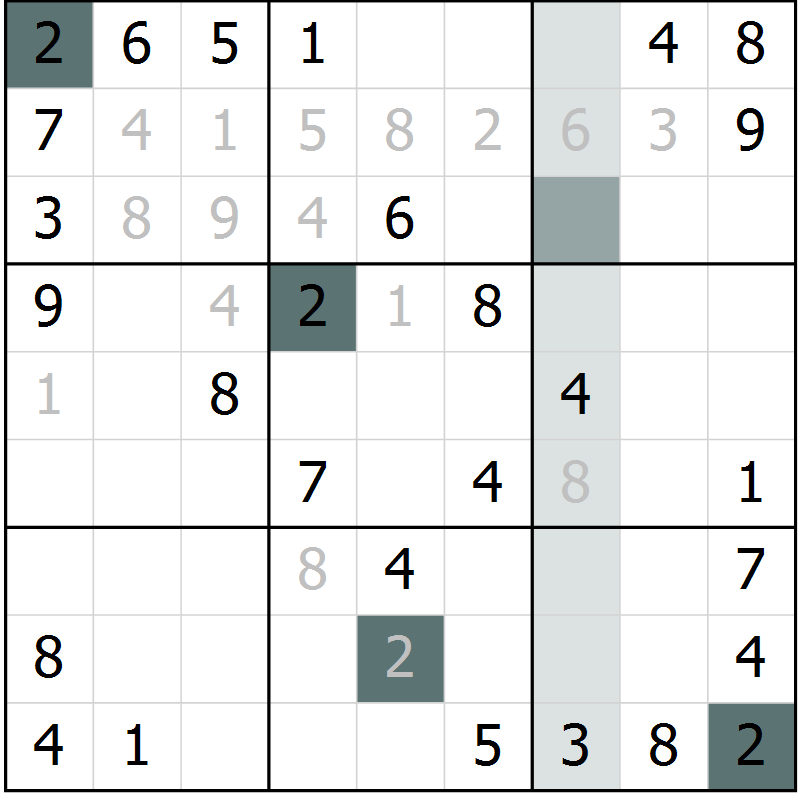 Position des candidats pour la solution de la Gr 40 page 42 du magazine de sudoku SUDOKU SUCCESS n° 022