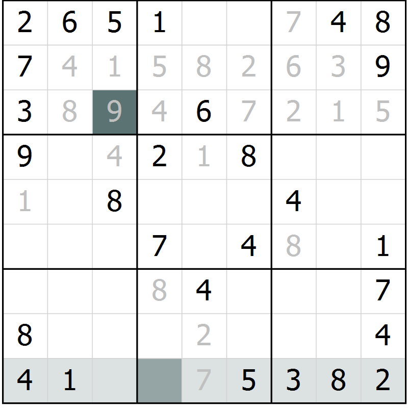 Position des candidats pour la solution de la Gr 40 page 42 du magazine de sudoku SUDOKU SUCCESS n° 022